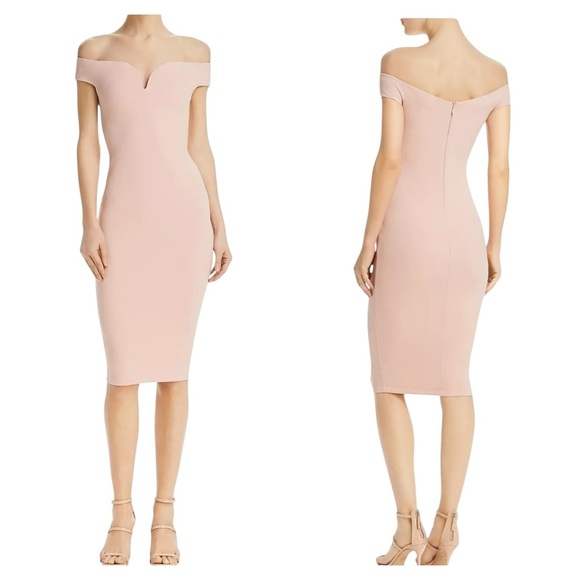 Nookie New Pink Off The Shoulder Elena Midi Dress Size Medium - Picture 1 of 6